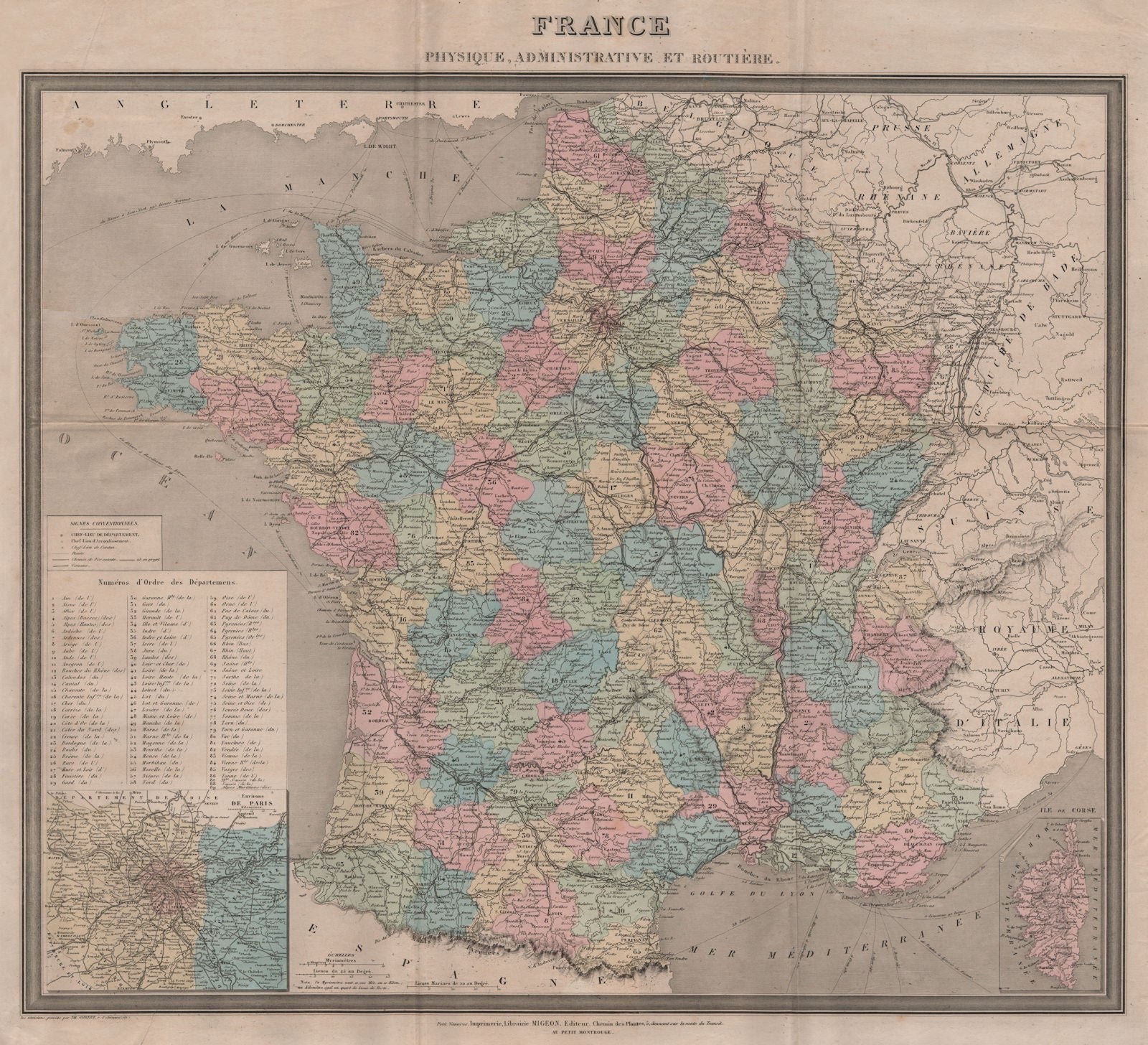 'France Physique, Administrative et Routière'. LARGE/GRANDE. VUILLEMIN 1879 map